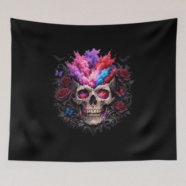 Item preview, Gothic Holi Skull – Dark Floral Powder Burst Fantasy Art designed and sold by CutePearlStudio.