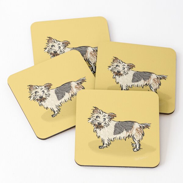 Item preview, Cute puppy illustration on yellow background art print designed and sold by Haileylioness.