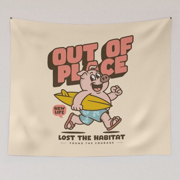 Item preview, Out of Place – Lost the Habitat Found the Courage Funny Pig Surf Design designed and sold by adipra.