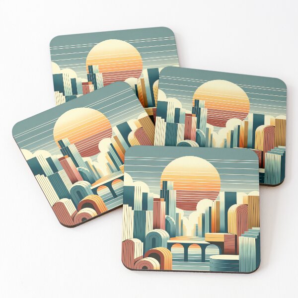 Item preview, Geometric Sunset Cityscape Illustration designed and sold by InkSmithery.