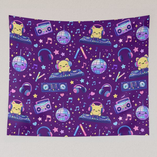 Item preview, DJ CAT Kawaii Pattern Transparent Background designed and sold by Arte Cartoon From TagTeam Group.