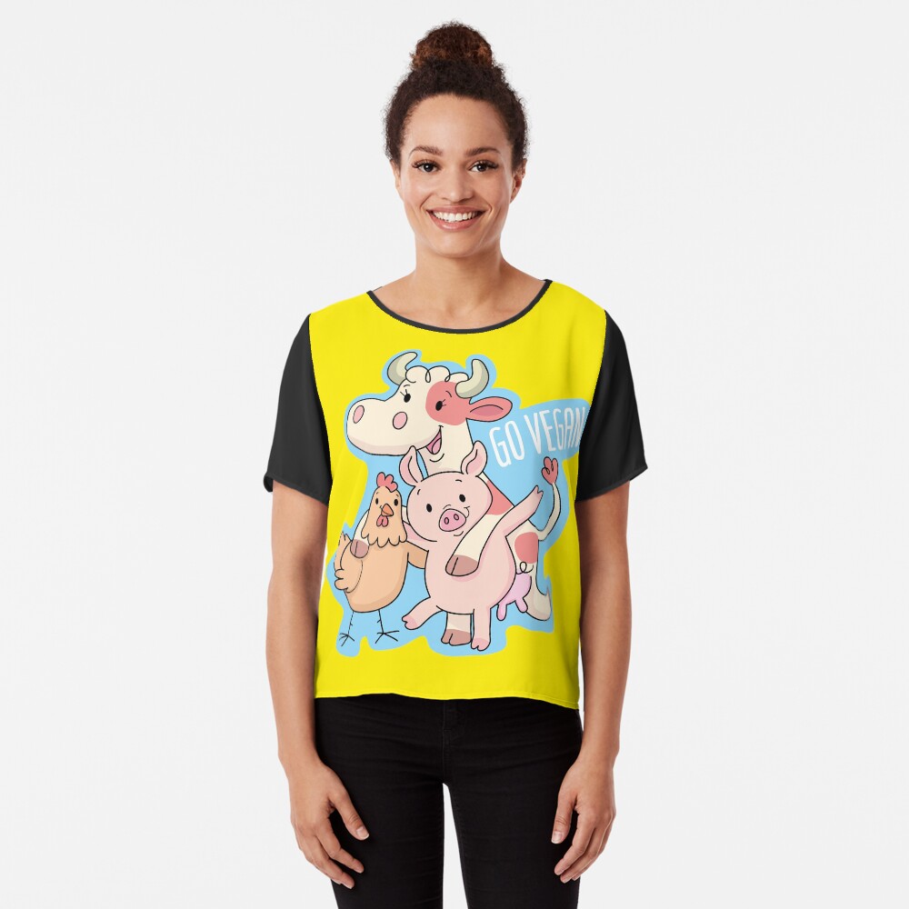 Go Vegan animals Chiffon Top