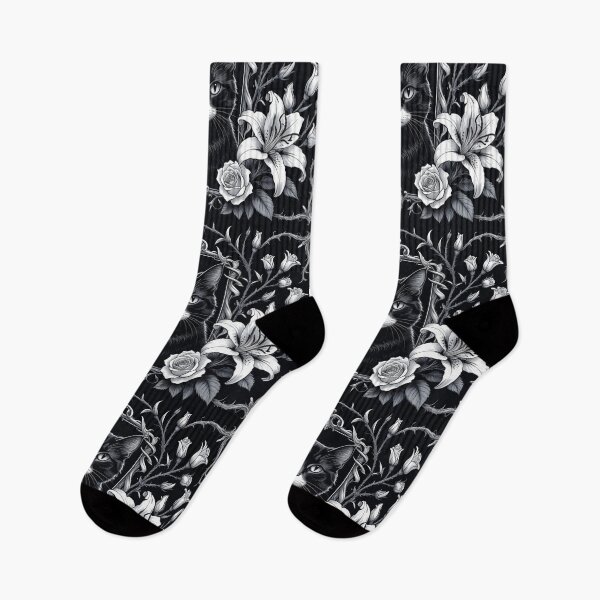 Item preview, Gothic Black Cat with White Lilies – Midnight Ornamental Cat Series designed and sold by LEO'S CREATURE　れおずくりーちゃー.