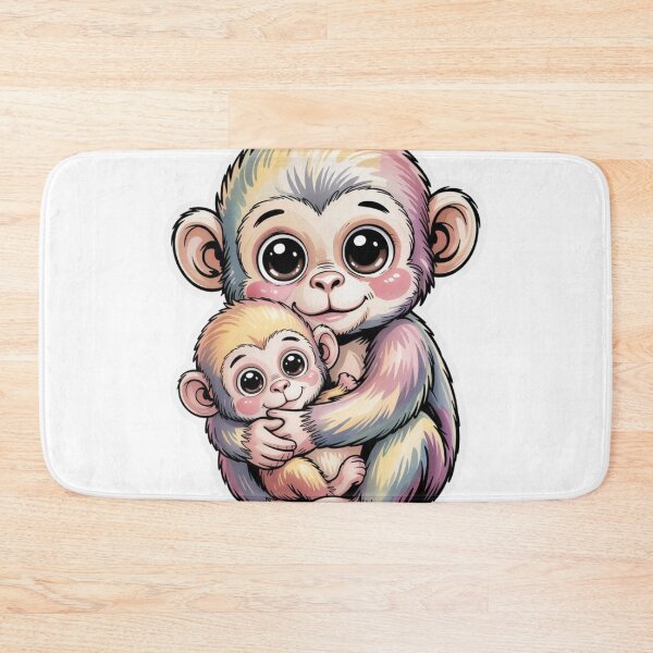 Item preview, Cute Kawaii Monkey Hugging Baby – Pastel Watercolor Cartoon Animal  Design designed and sold by CrystalCove11.
