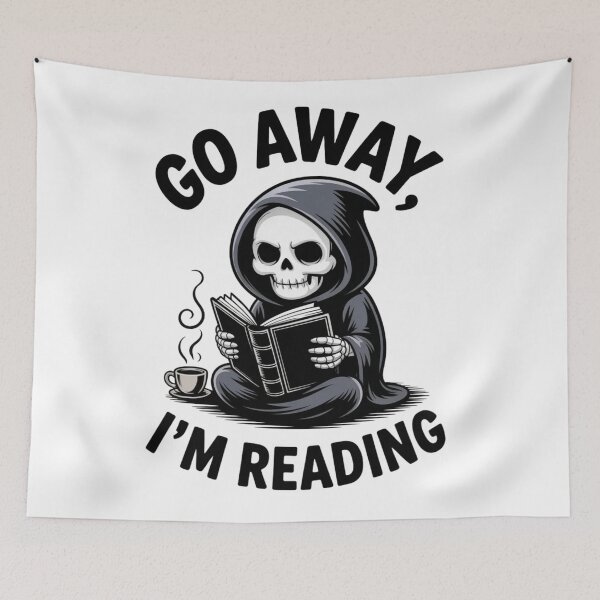 Item preview, Cozy Grim Reaper Book Lover - Go Away I'm Reading Sticker designed and sold by Mr-wow.