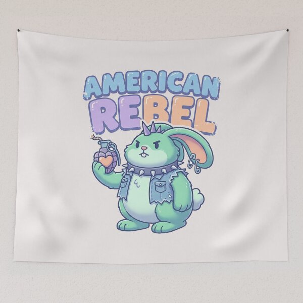 Item preview, "American Rebel" Cute 3D Punk Rock Bunny & Heart Grenade Tee designed and sold by benjyjump.