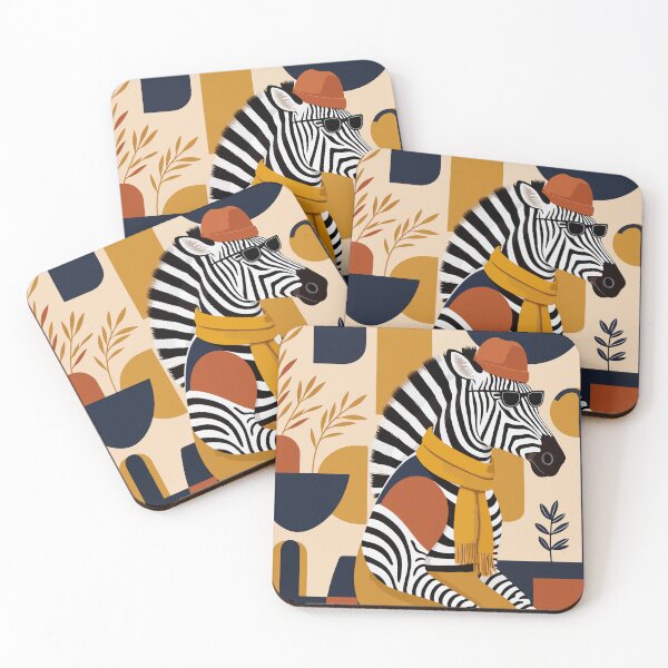 Artikelvorschau, Retro-Zebra-Illustration – Stilvolle Tierkunst im Mid-Century-Modern-Stil mit Mütze und Schal entworfen und verkauft von YN_Designs.