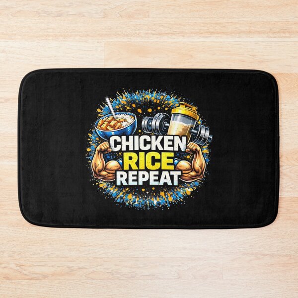 Item preview, Chicken Rice Repeat Gym Humor Food Fitness Design designed and sold by Wolf Garage.