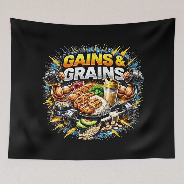 Item preview, Gains & Grains Gym Humor Food Fitness Design designed and sold by Wolf Garage.