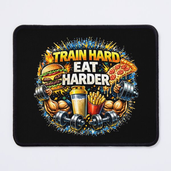 Item preview, Train Hard Eat Harder Gym Humor Food Fitness Design designed and sold by Wolf Garage.