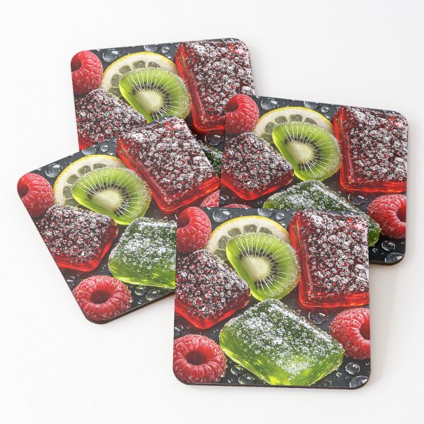 Item preview, Kiwi Raspberry Jelly Cubes – Glossy Fruit Candy Art designed and sold by Kaleidoscope Print.