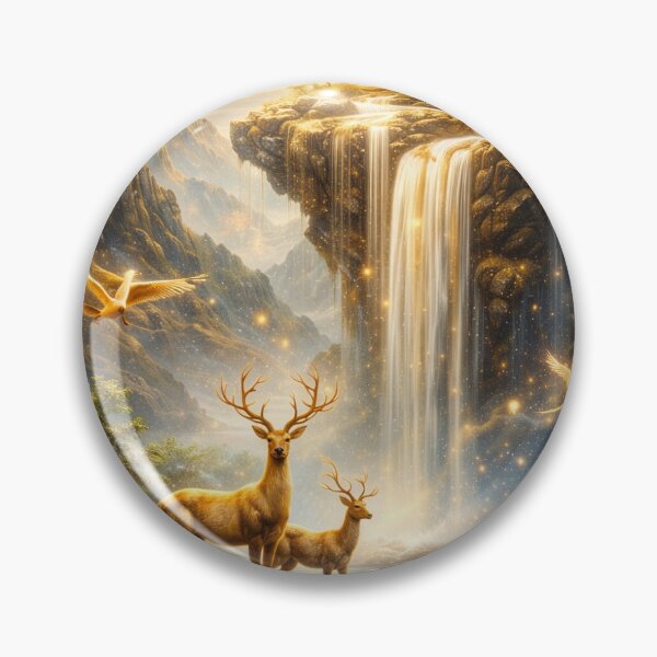 Item preview, Golden Waterfall Fantasy Wall Art – Luxury Nature Deer Landscape | 4K Digital Download designed and sold by SpYRozART.
