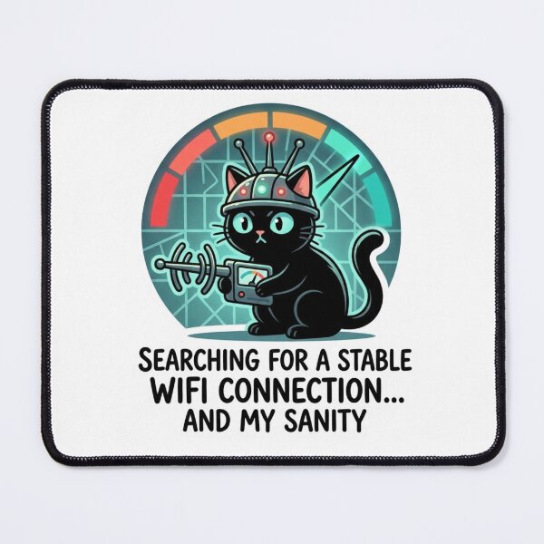 Item preview, Funny WiFi Cat - Searching for Connection and My Sanity Sticker designed and sold by ZYNORAworld.