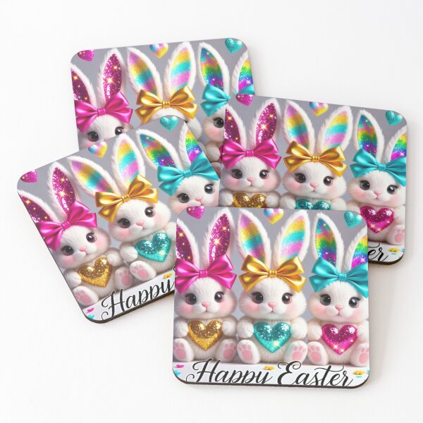 Item preview, Glitter Easter Bunny Trio – Cute Kawaii Design designed and sold by PixelVibe782.