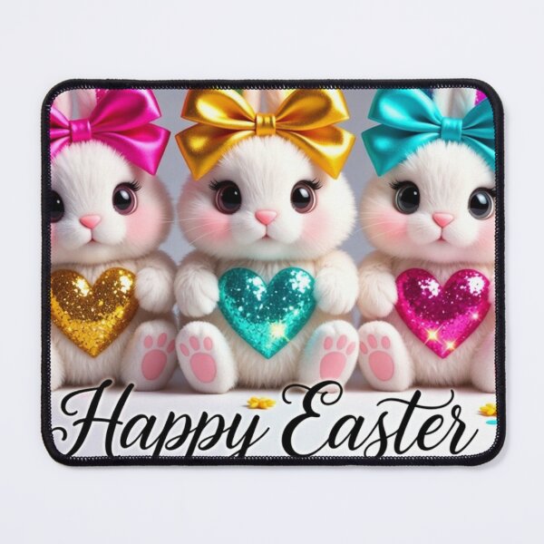 Item preview, Glitter Easter Bunny Trio – Cute Kawaii Design designed and sold by PixelVibe782.