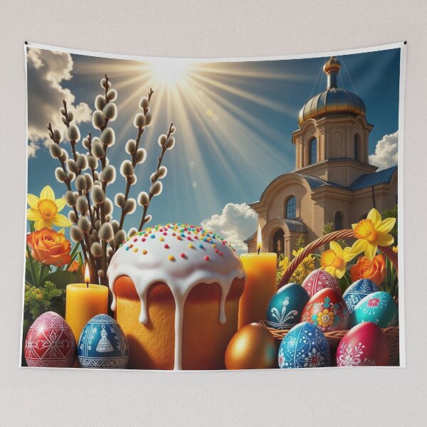 Item preview, Orthodox Easter Still Life – Kulich and Pysanky Celebration designed and sold by PixelVibe782.