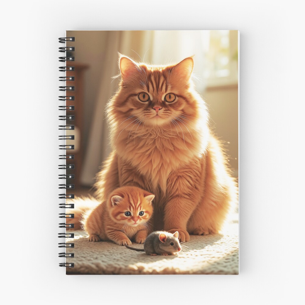 Ginger mother cat and kitten artwork on a spiral notebook