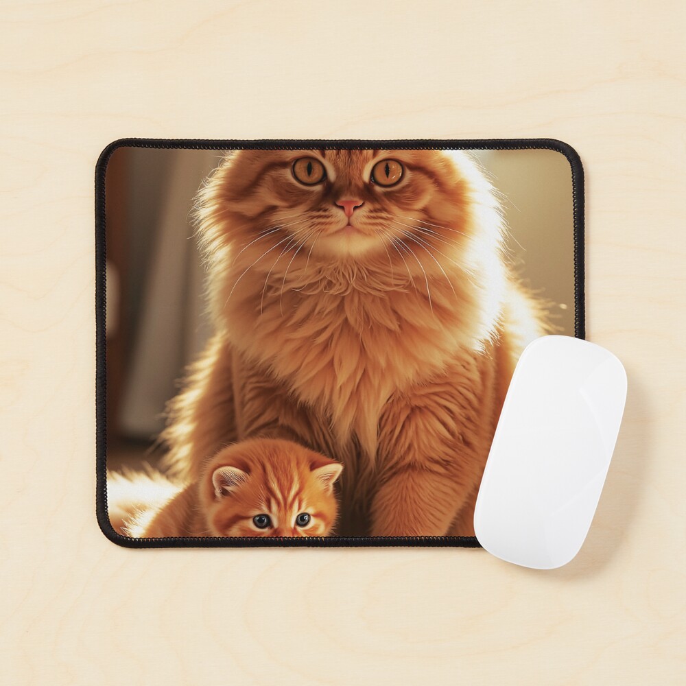 Ginger mother cat and kitten artwork on a mouse pad