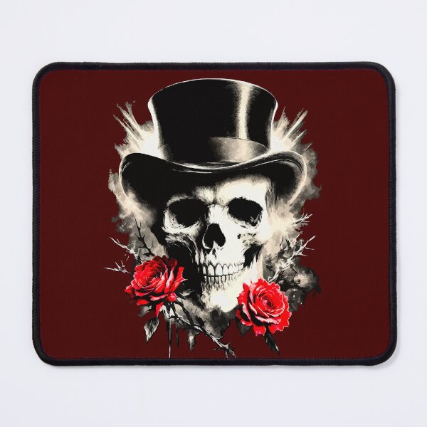Item preview, Steampunk Skull Gentleman Tattoo Style Red Roses designed and sold by VikArtStudio.