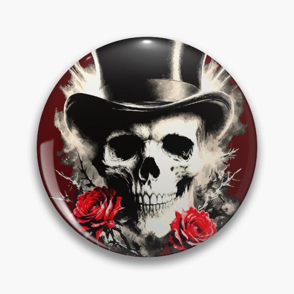 Item preview, Steampunk Skull Gentleman Tattoo Style Red Roses designed and sold by VikArtStudio.