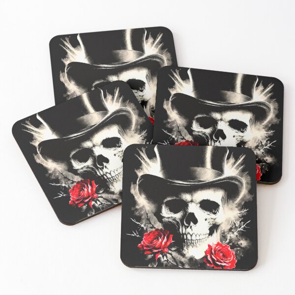 Item preview, Steampunk Skull Gentleman Tattoo Style Red Roses designed and sold by VikArtStudio.
