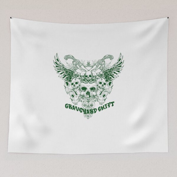 Item preview, Graveyard Shift - Edgy Green Winged Skull Cluster Streetwear designed and sold by snapifyprints.