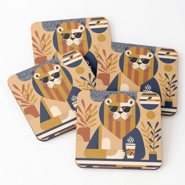 Artikelvorschau, Retro-Löwenillustration – Coole Tierkunst im Mid-Century-Modern-Stil mit Kaffeeästhetik entworfen und verkauft von YN_Designs.