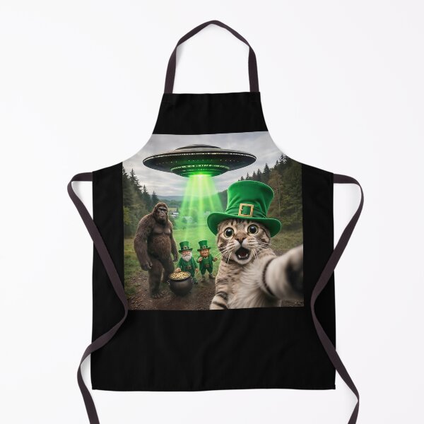 Item preview, Funny St Patricks Day Cat Selfie with Leprechaun Bigfoot UFO designed and sold by colornatics.