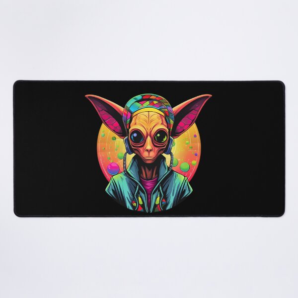 Item preview, Alien with Headphones – Psychedelic Neon DJ Sci-Fi Music Art designed and sold by CyfroweMysli.