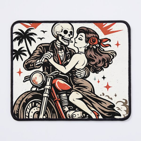 Item preview, Till Death We Ride – Retro Skeleton Biker Romance Illustration designed and sold by Ramkumar2025.