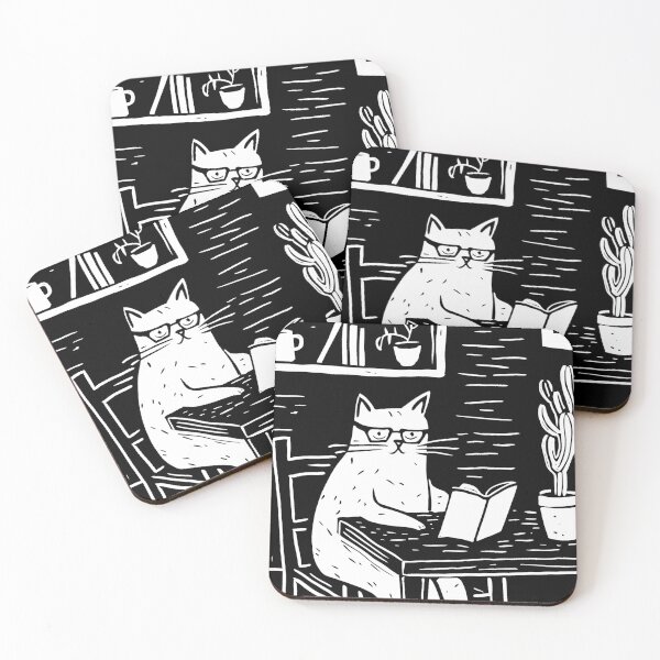 Item preview, cat reading Books – Minimalist Linocut Print designed and sold by PandaKunst.