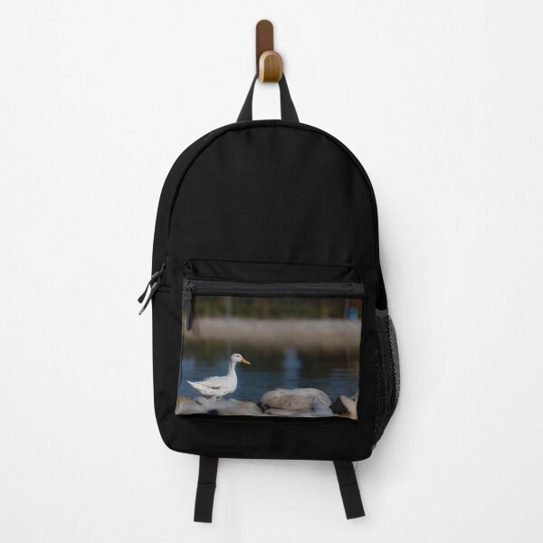 Item preview, White Duck on Rocky Lake Shore - Peaceful Nature Photography designed and sold by AbulailArt.