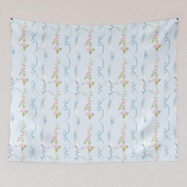 Item preview, Coquette rose and blue bow Floral Pattern designed and sold by Bonita Faye.