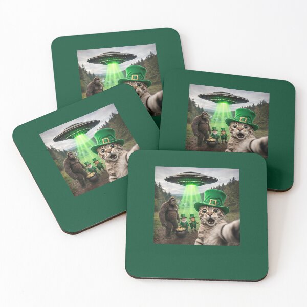 Item preview, Funny St Patricks Day Cat Selfie with Leprechaun Bigfoot UFO designed and sold by hargisnamocho.