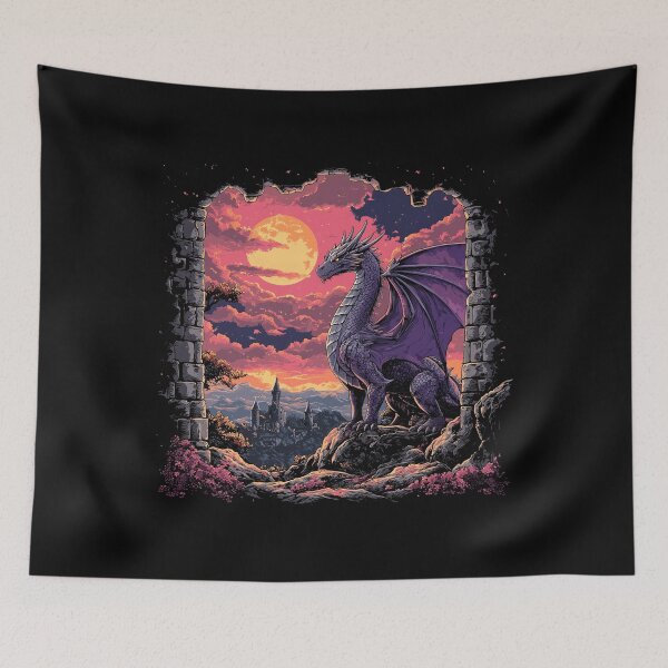 Item preview, Dragon at Sunset – Fantasy Window Realm T-Shirt designed and sold by PSYNOVA.