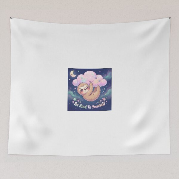 Item preview, Be Kind To Yourself – Cute Kawaii Sloth Motivational Quote Aesthetic Sticker & T-Shirt designed and sold by AbhiMitra.