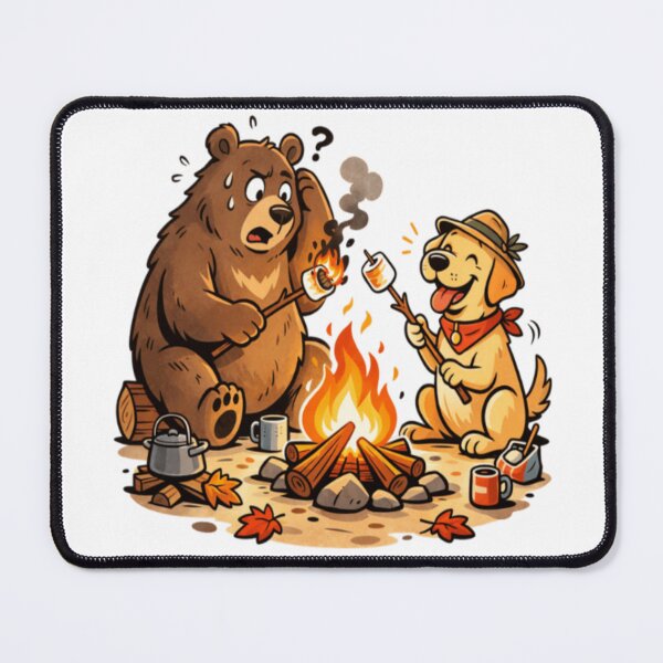 Item preview, Labrador and Bear Roasting Marshmallow | Funny Camping Dog Bear Art | Lab Campfire Humor designed and sold by PawPrintCustom.
