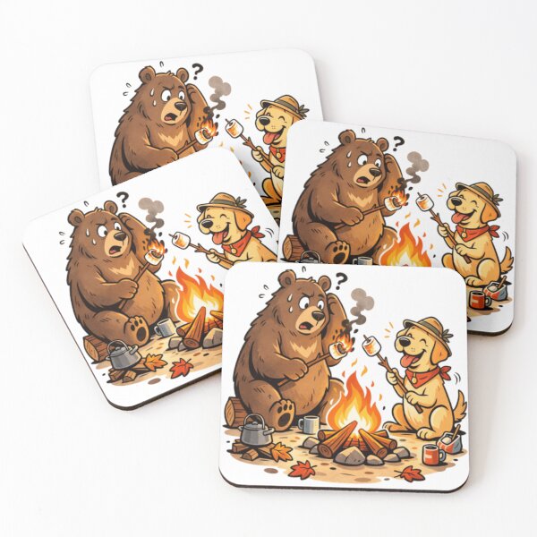 Item preview, Labrador and Bear Roasting Marshmallow | Funny Camping Dog Bear Art | Lab Campfire Humor designed and sold by PawPrintCustom.