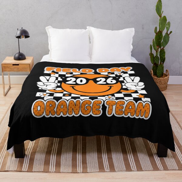 Item preview, Groovy Field Day 2026 Orange Team Smile Face Checked Print designed and sold by yartyartyart.