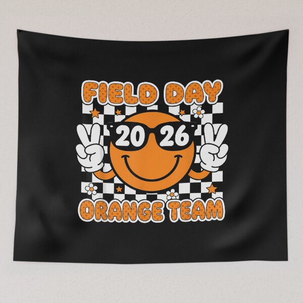 Item preview, Groovy Field Day 2026 Orange Team Smile Face Checked Print designed and sold by yartyartyart.