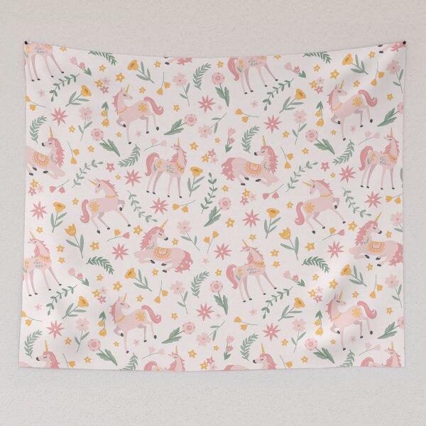 Item preview, Whimsical unicorn with flowers vector spring seamless repeat pattern designed and sold by Retro Street Studios.