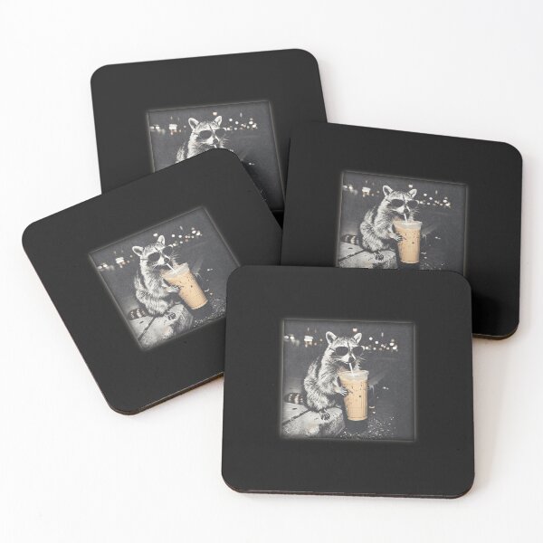 Item preview, Retro Raccoon Drinking Iced Coffee, Funny Animal Meme, Coffee Lover Raccoon designed and sold by PixelRag.