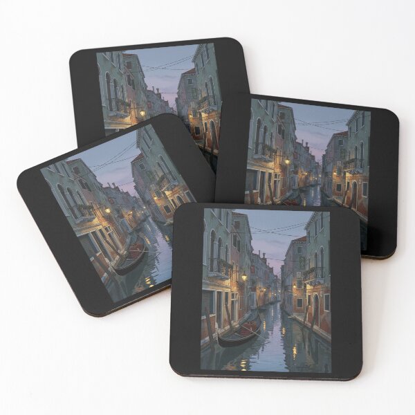 Item preview, Romantic Canal Evening City Illustration designed and sold by demureluxes.