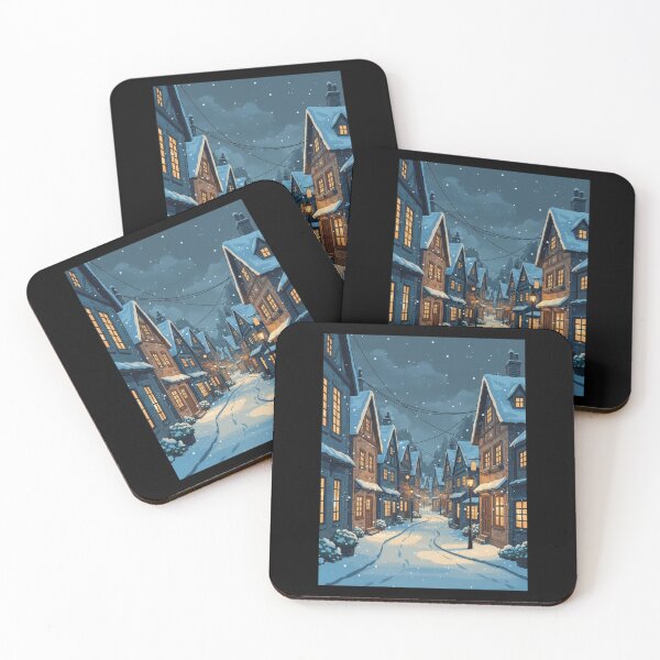 Item preview, Snowy Village Street Winter Night designed and sold by jovialroots.