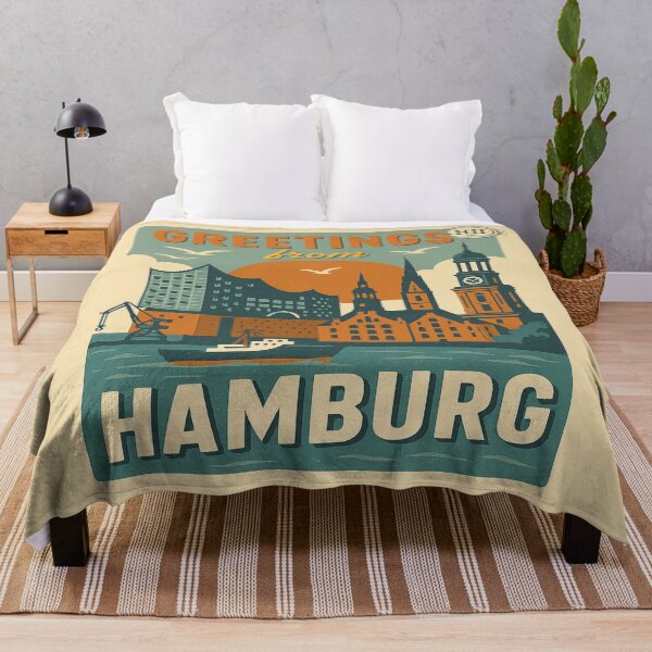 Item preview, Greetings from Hamburg – Vintage Germany Skyline Travel Poster Design designed and sold by Globalcitytees.