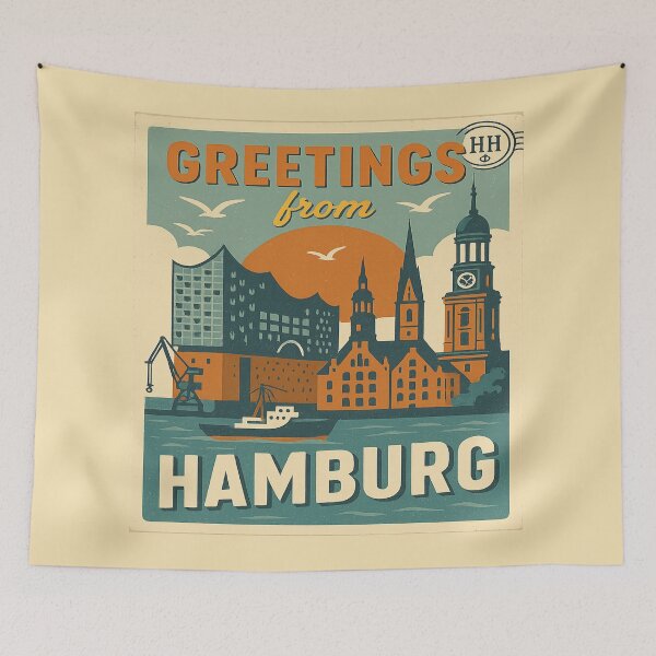 Item preview, Greetings from Hamburg – Vintage Germany Skyline Travel Poster Design designed and sold by Globalcitytees.