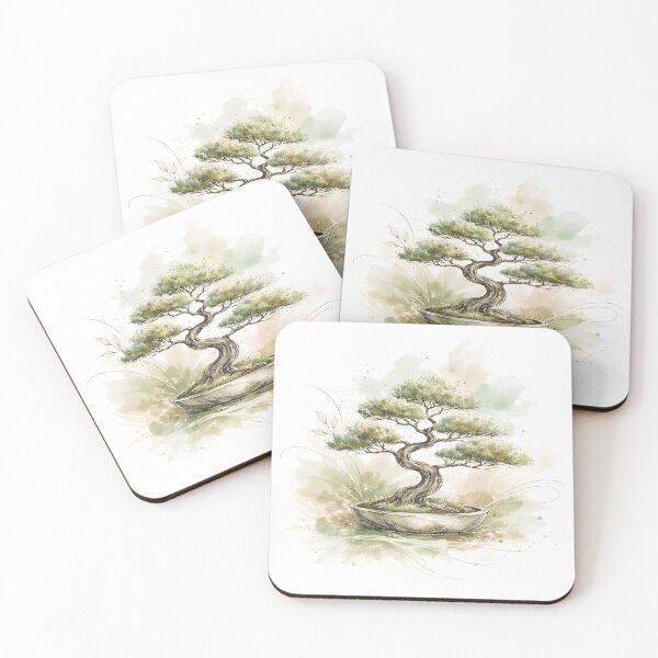 Item preview, Minimalist Bonsai Tree Line Art with Watercolor, Zen Japanese Botanical Illustration designed and sold by Lumora Realm.