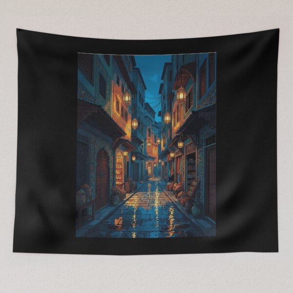 Item preview, Lantern Lit Bazaar Alley Night Scene designed and sold by demureluxes.