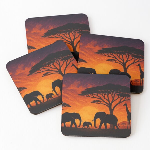 Item preview, African Sunset Silhouettes – Safari Wildlife Art designed and sold by myforestfog.