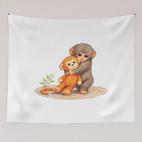 Item preview, Cute Baby Monkey Hugging Plush Toy Kawaii Animal Design designed and sold by kiralynstration.